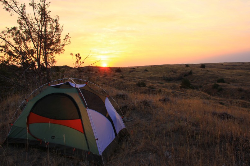 camping tent at sunrise