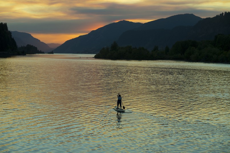 Sunset paddle boarding on the lake