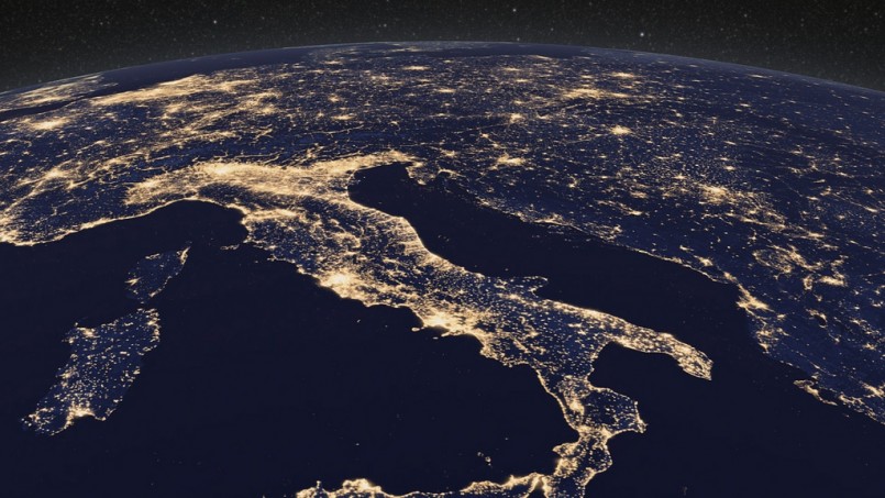 Earth at night from space over Europe