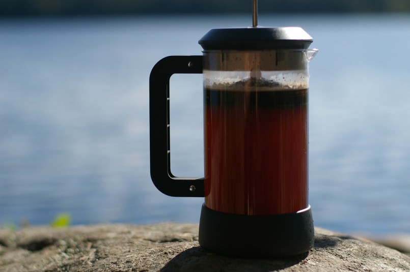 brew French press coffee while camping
