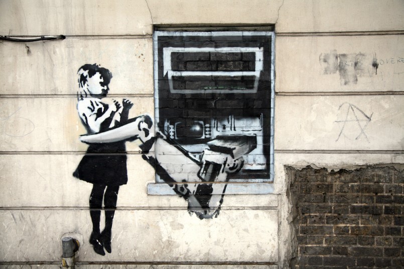 Banksy's %22Cash Machine Girl%22 Graffiti in London.jpb