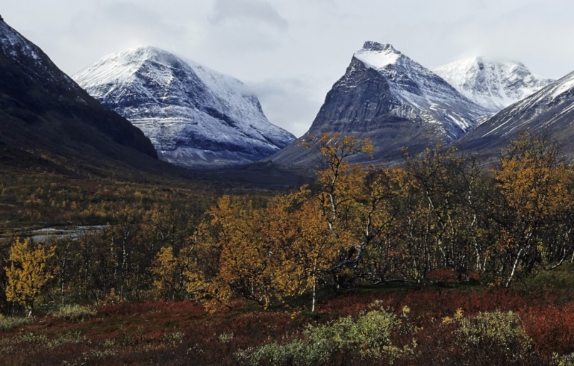 mountain tops of singitjakka and duolbagorni, kebnekaise-fell, lapland, sweden
