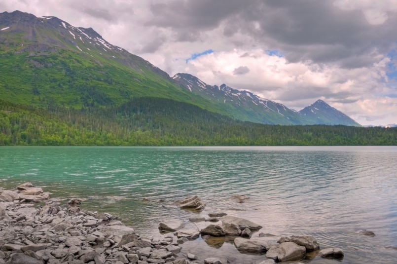 A view of Johnson Pass and Upper Trail Lake on the Kenai Peninsula in Moose Pass, Alaska