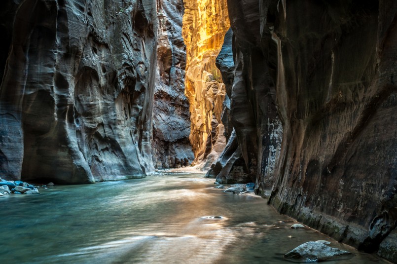 Wall Street - Virgin River, Zion National Park. The light at the end of the tunnel