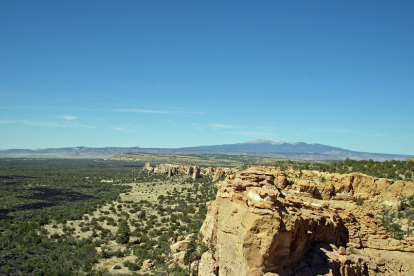 Mount Taylor, in northwestern New Mexico, seen across the sandstone formations of El Malpais National Monument