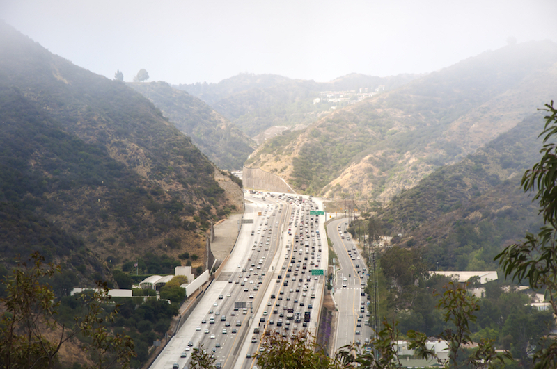 Interstate 405 Freeway near Brentwood, aerial view