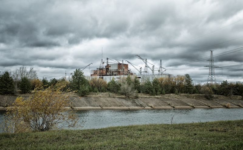 Chernobyl alienation zone. View of Chernobyl atomic plant.