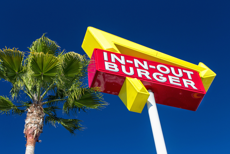 exterior sign of an in n out burger restaurant regional chain of fast food with locations united states southwest