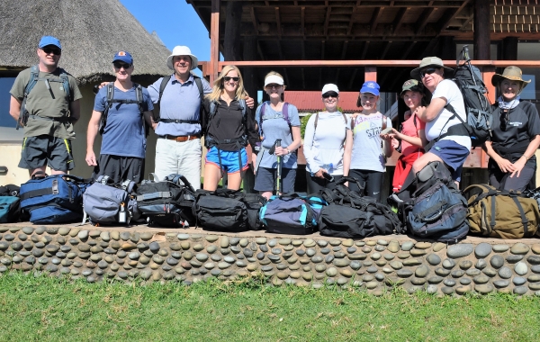 group of adventure people slackpacking