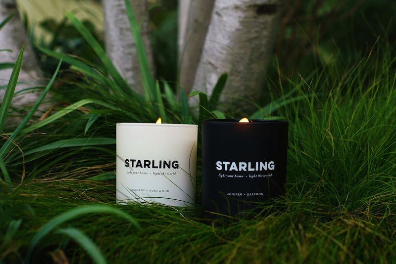 starling candle in green grass sustainable gift guide