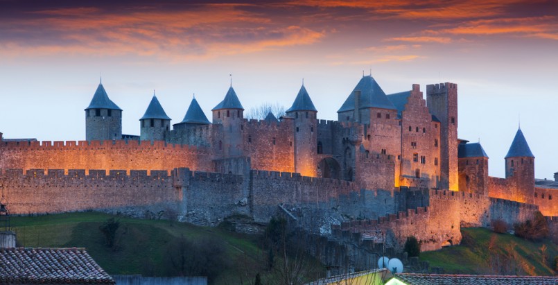 Castle in evening time. Carcassonne, France