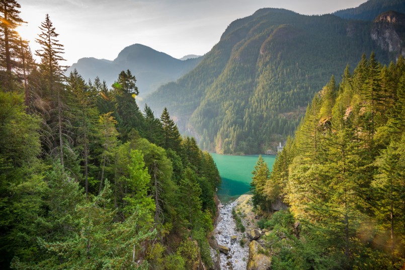 scene over Diablo lake when sunrise in the early morning in North Cascade national park,Wa,Usa